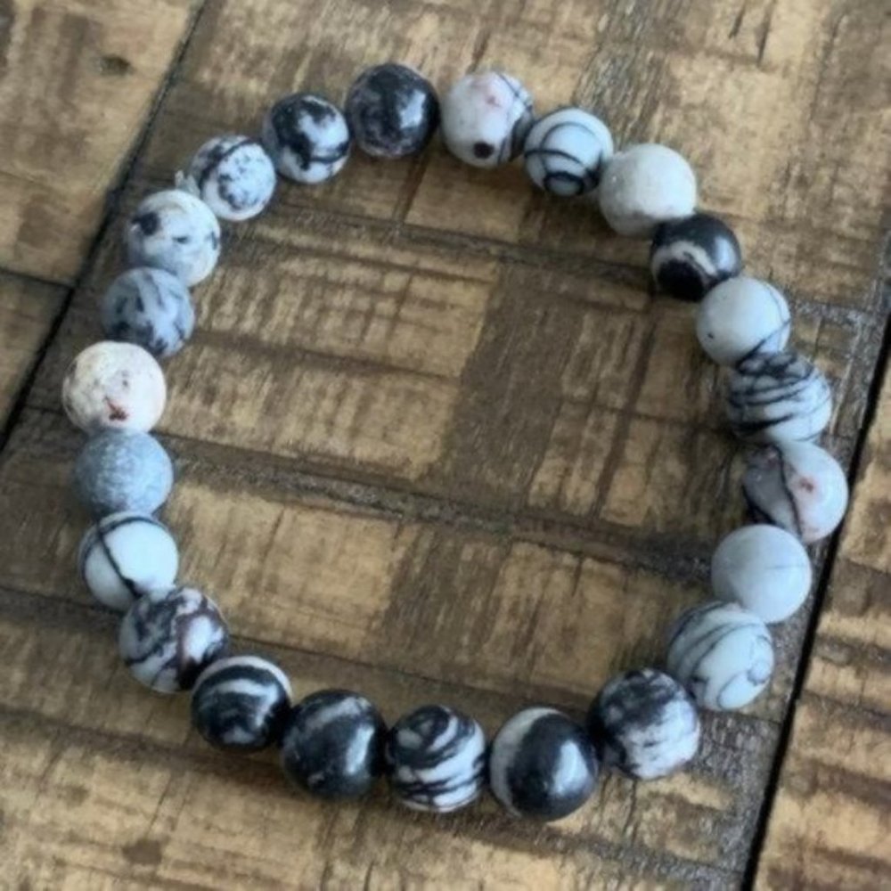 8mm Spiderweb Jasper Bead Stretch Bracelet - Picture 3 of 3